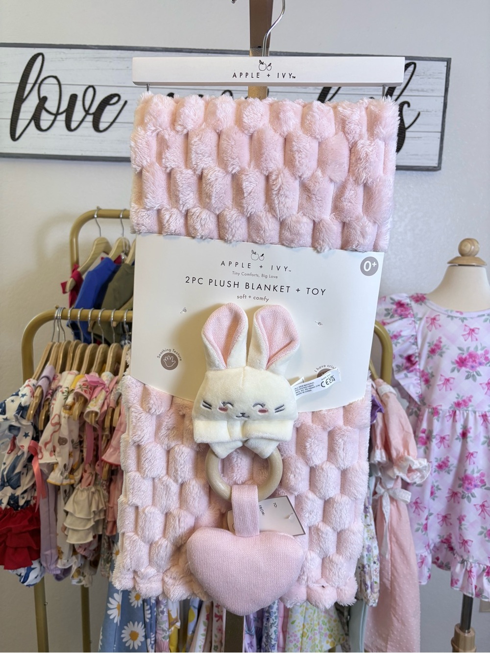 Pink Bunny Plush Blanket + Toy - Soft Baby Security Blanket